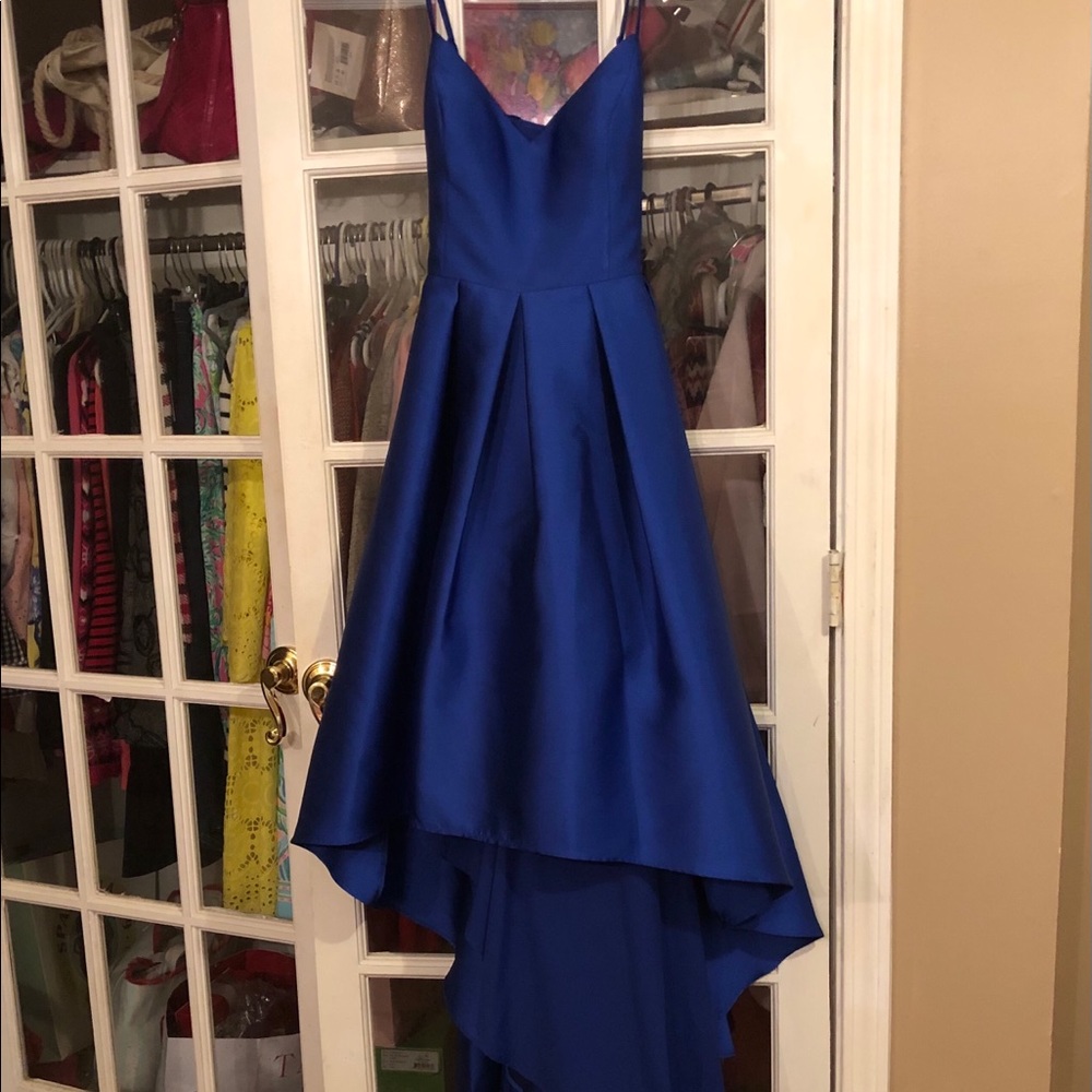 NWT Eliza J royal blue satin hi-lo gown, size 14
